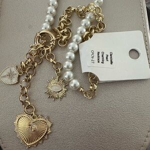 NWT Gold and White Pearl Charm Necklace
